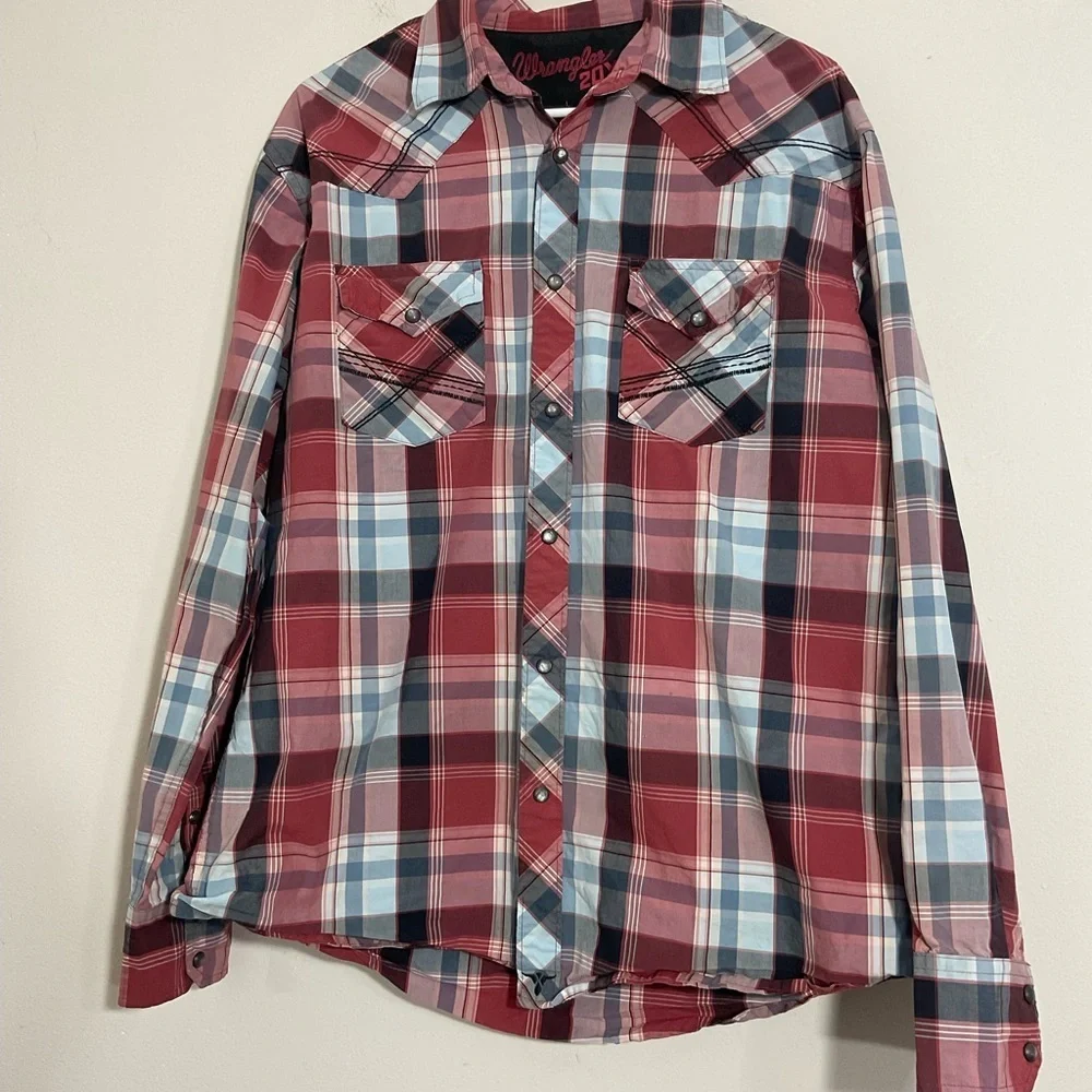 Wrangler 20X Competition Red Plaid Button Western Cowboy Shirt Men’s Size Large - Picture 4 of 10